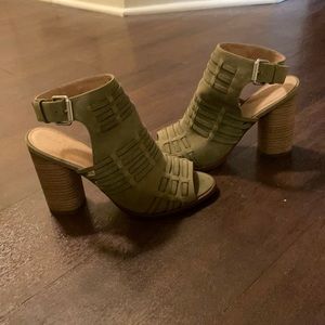 Hunter green suede block heels